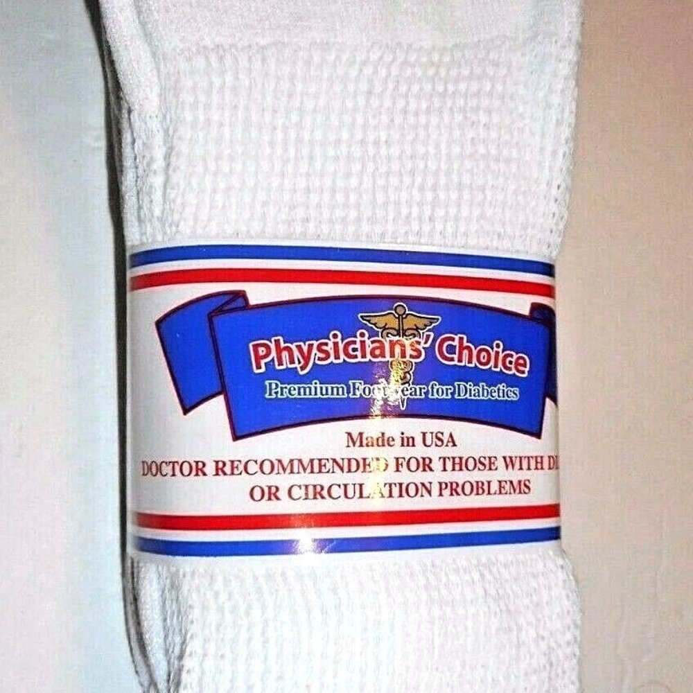 6pr. Diabetic Crew Socks 13-15 Physicians Choice WHITE